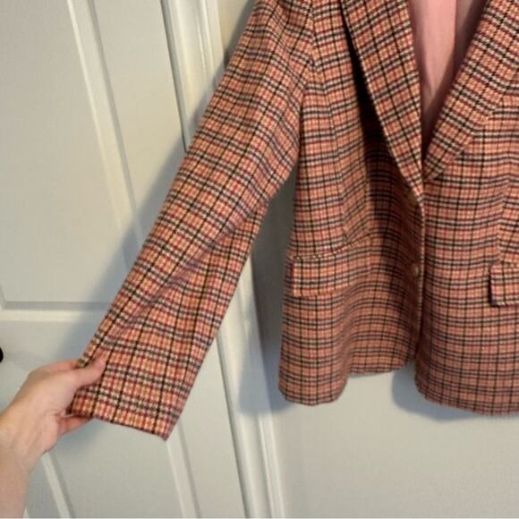 Talbots Pink Plaid Wool Blend Blazer Jacket 14 - Picture 10 of 11